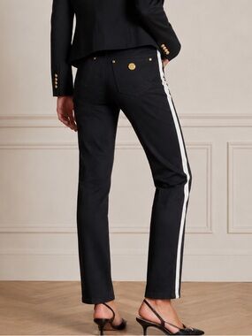 BALMAIN Paris Black Jeans Side Stripe Ankle Size 36 (US 4) Gold Button Detail